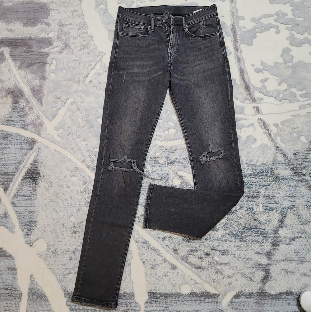 H&M High Rise Distressed Black Denim Jeans Size 8 Long